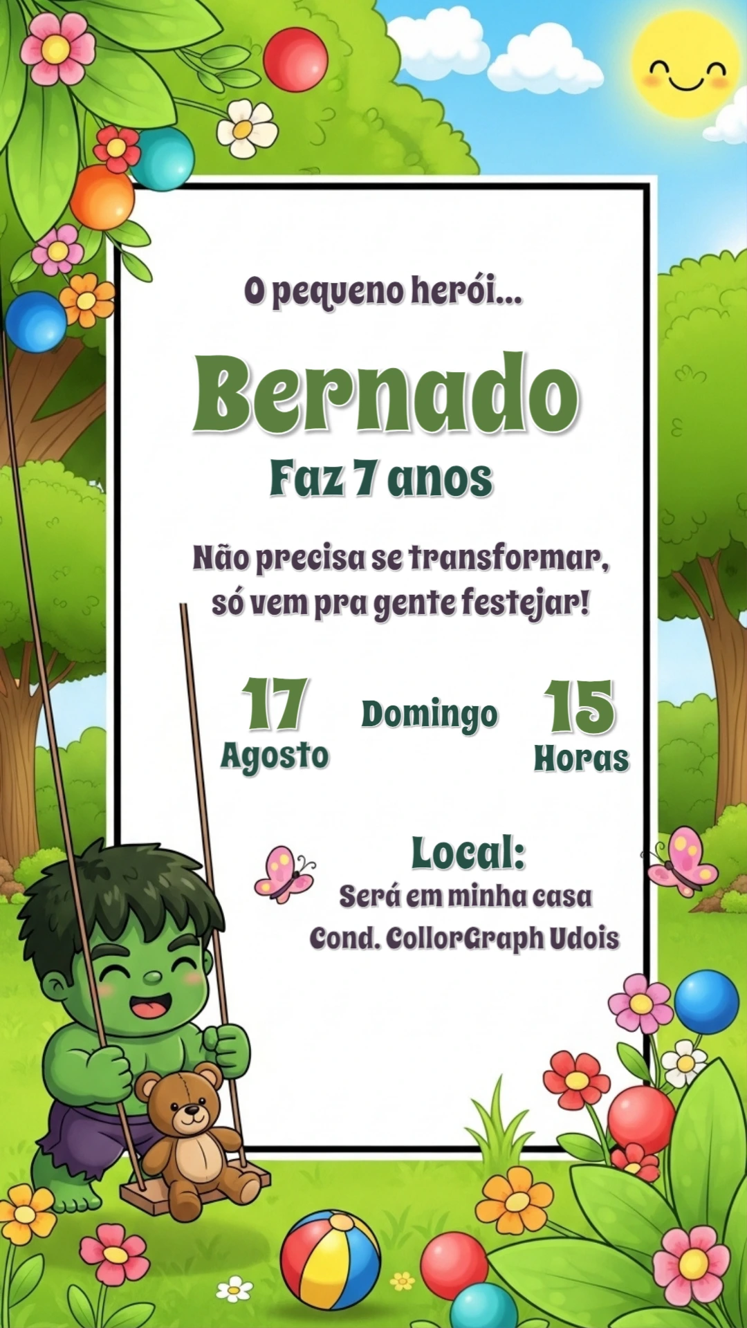 Convite de Aniversário Hulk Bebê para Editar Online