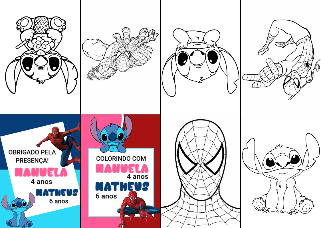 Livrinho de Colorir Stitch e Homem Aranha para Editar Online