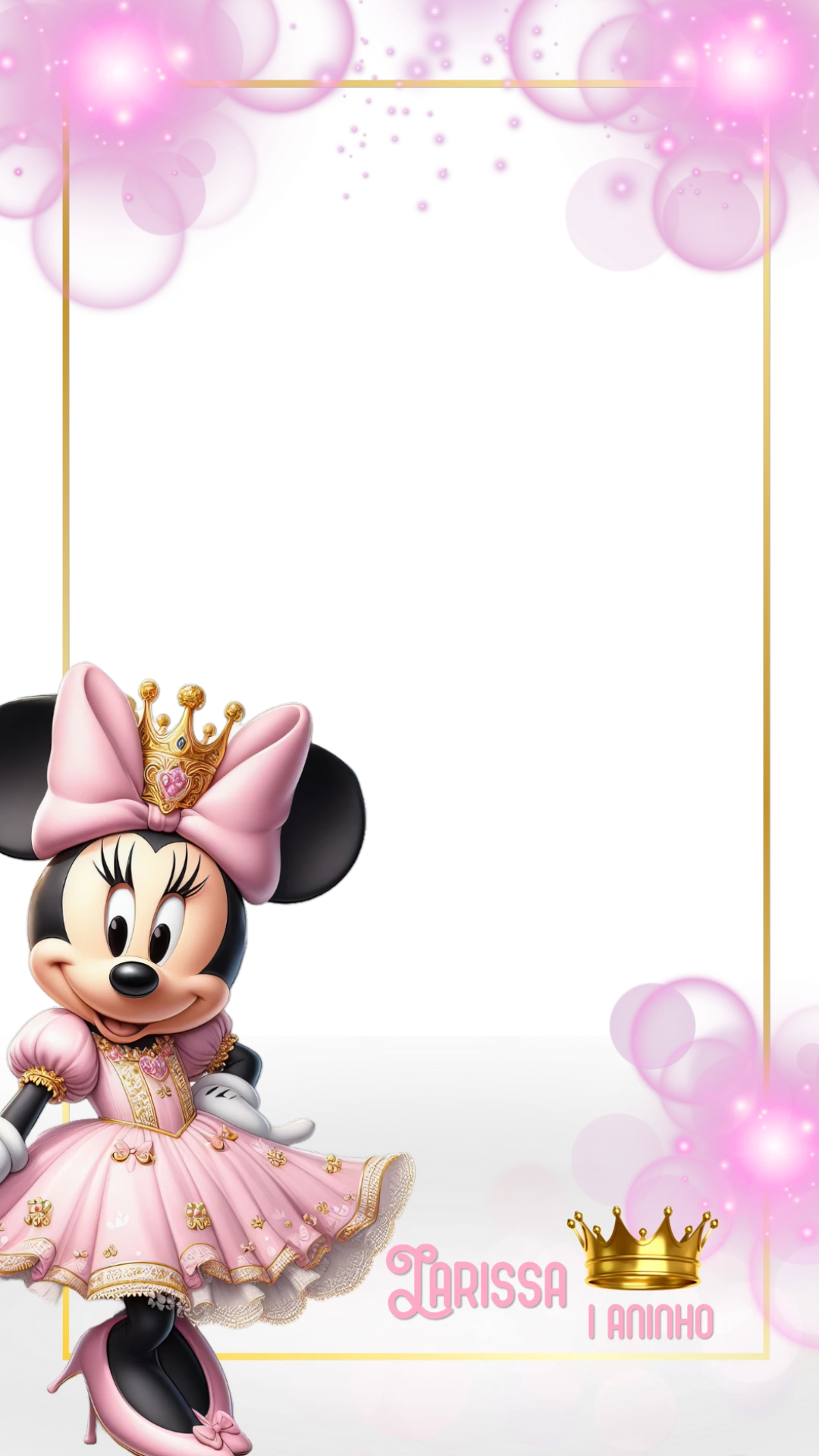 Moldura Aniversário Minnie Realeza para Editar Online