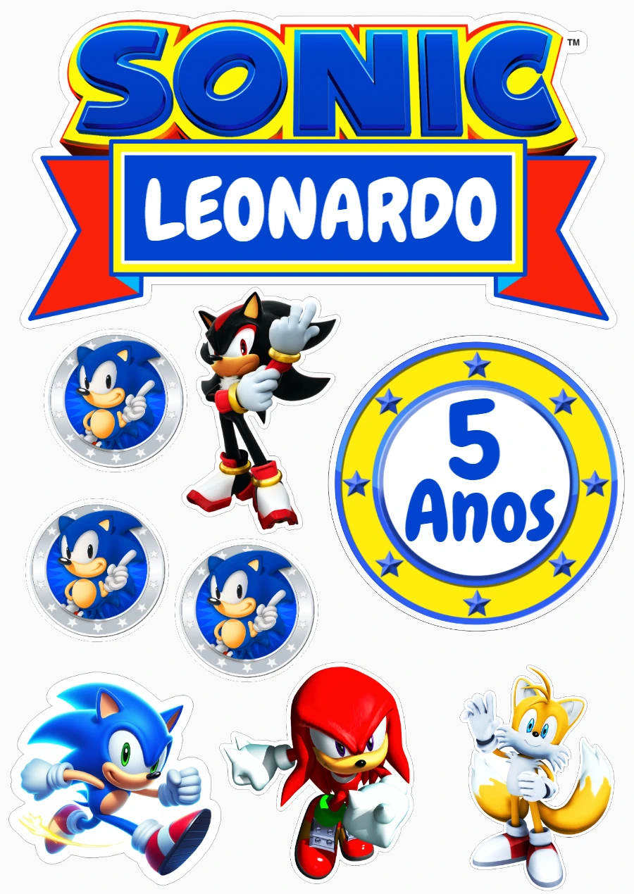 Topo de Bolo Aniversário Sonic com Personagens para Editar