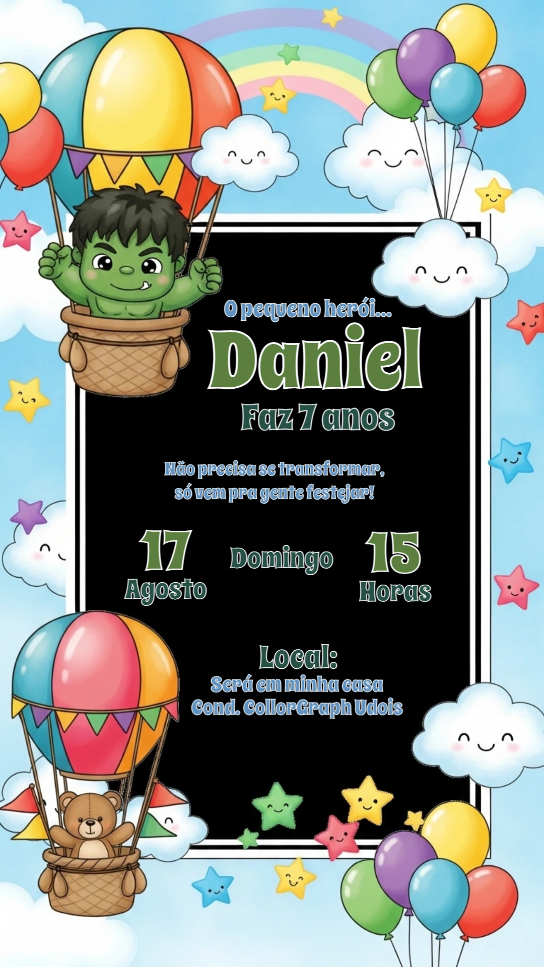 Convite Aniversário Incrível Hulk Baby para Editar Online