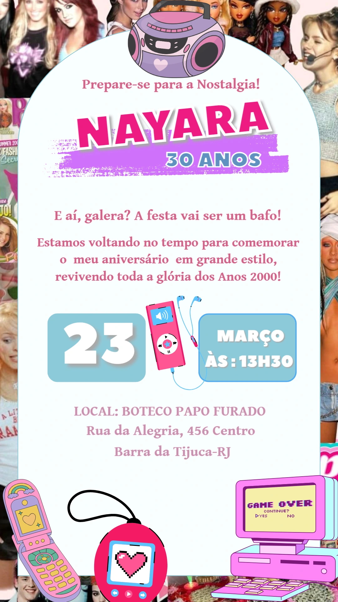 Convite de Aniversário Anos 2000 Y2K Nostalgia para Editar