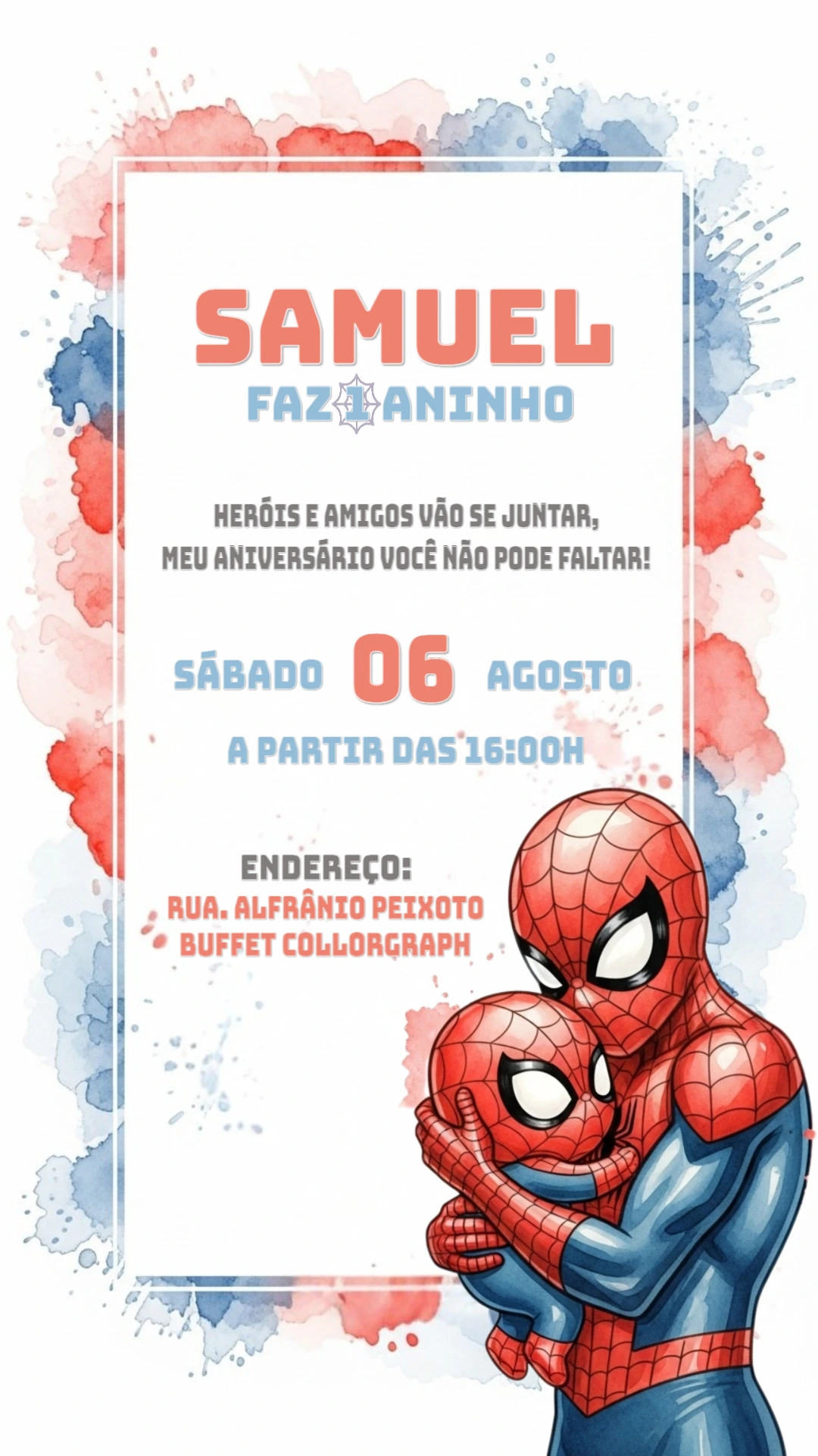 Convite de Aniversário Homem-Aranha Fofo para Editar Online