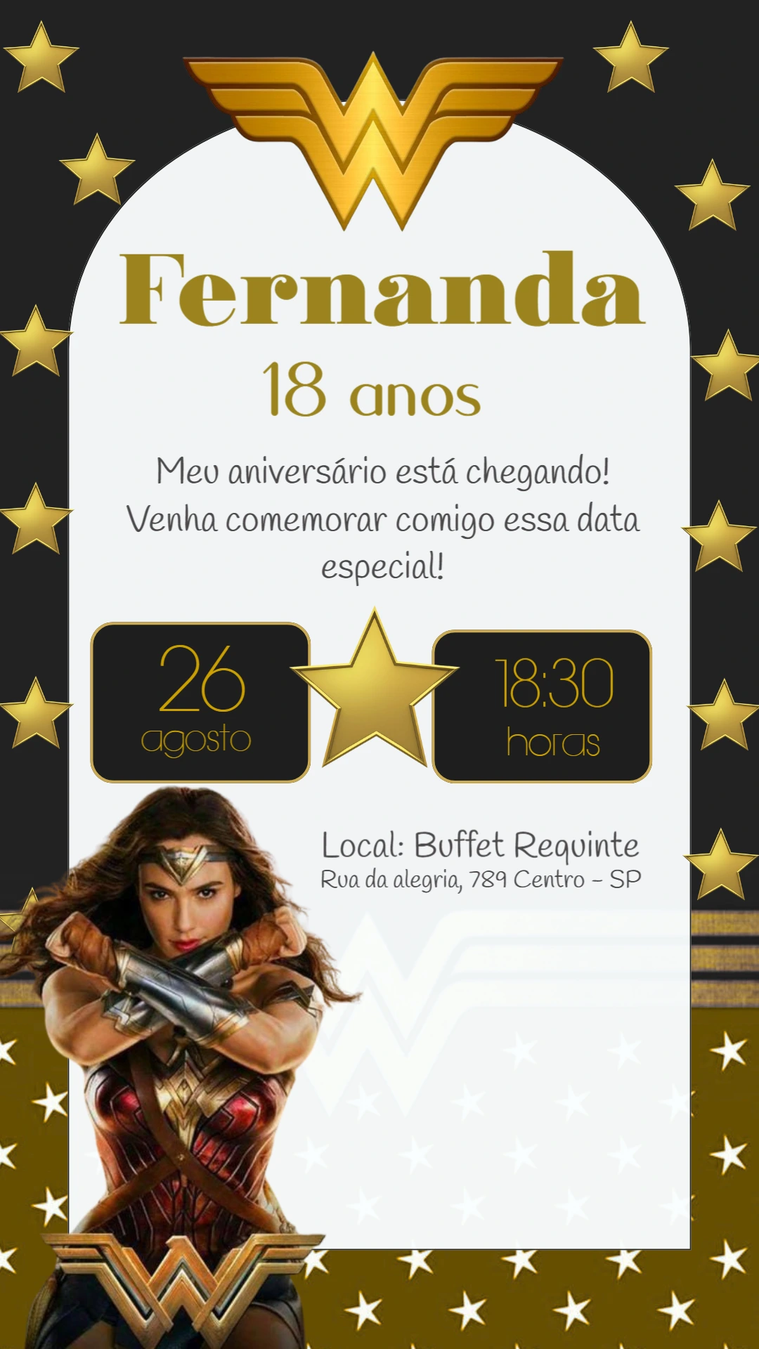 Convite Aniversário Mulher Maravilha para Editar Online