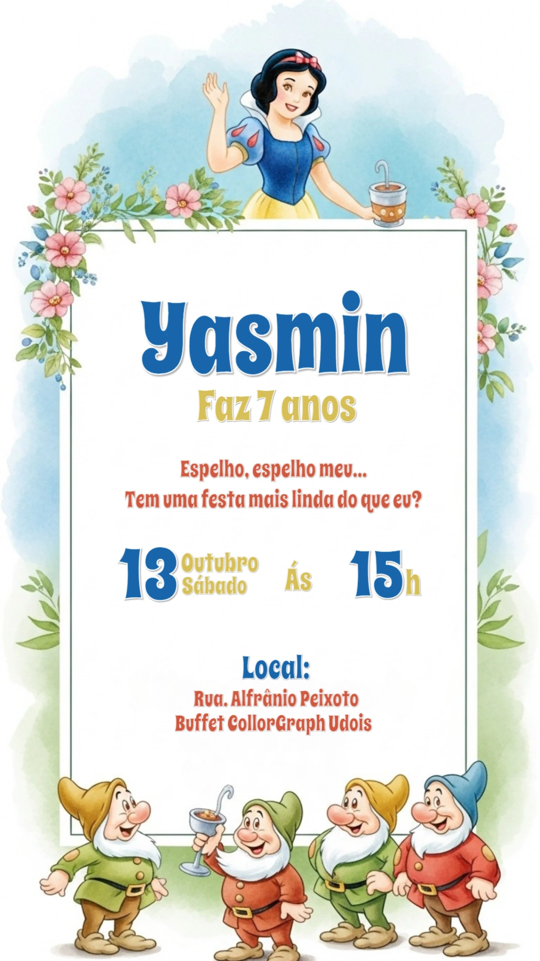 Convite de Aniversário Branca de Neve para Editar Online