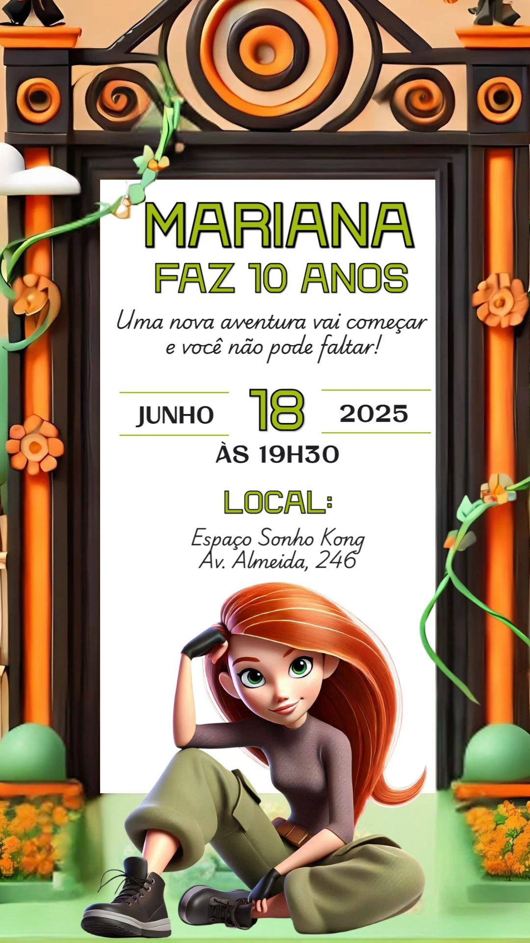 Convite de Aniversário Kim Possible para Editar Online