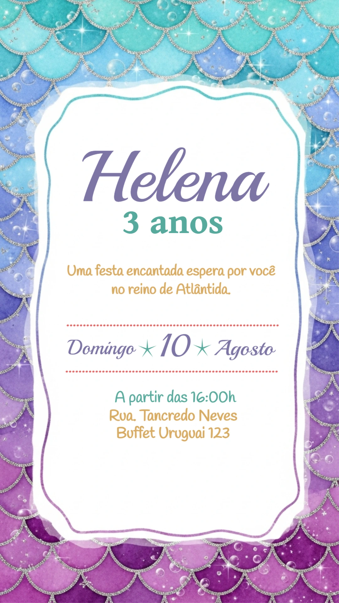 Convite de Aniversário Sereia com Escamas para Editar Online