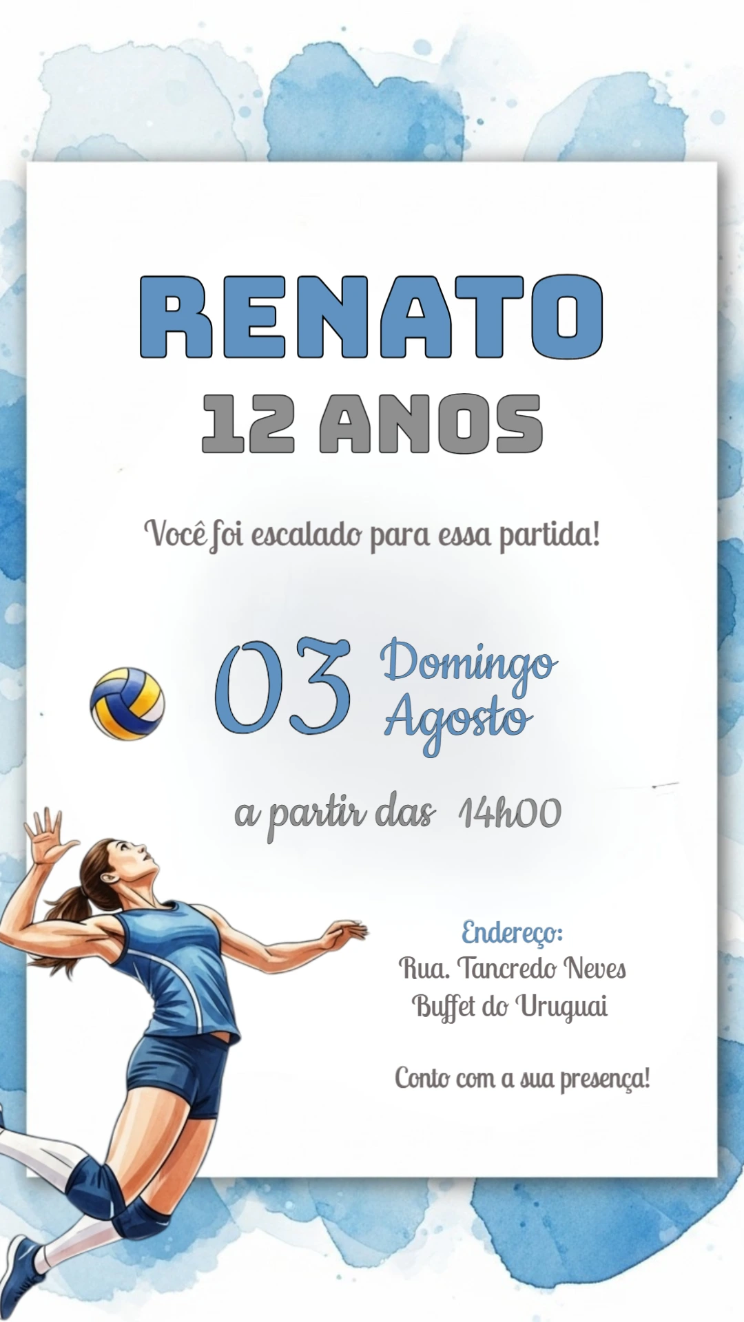 Convite de Aniversário Vôlei para Editar Online e Imprimir