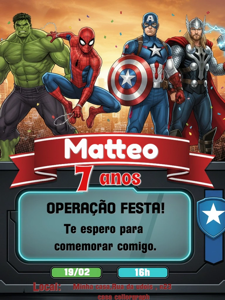 Convite de Aniversário Vingadores para Editar Online