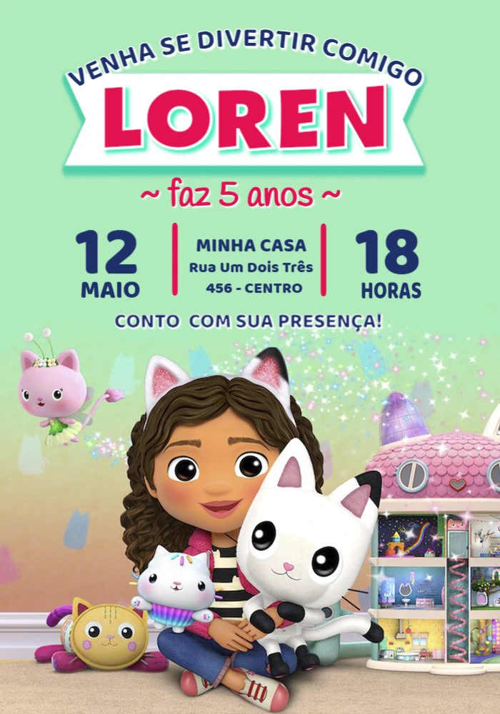 Convite Aniversário A Casa Mágica da Gabby para Editar Online