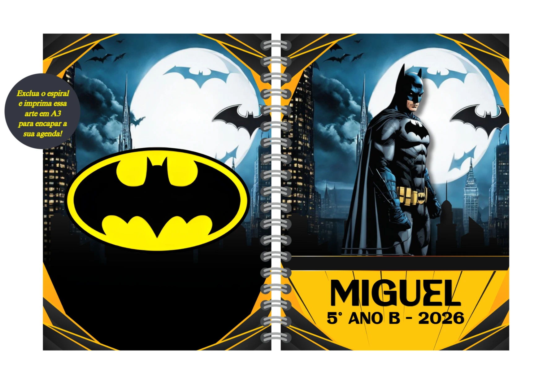 Capa de Agenda Batman Editável Online para Imprimir