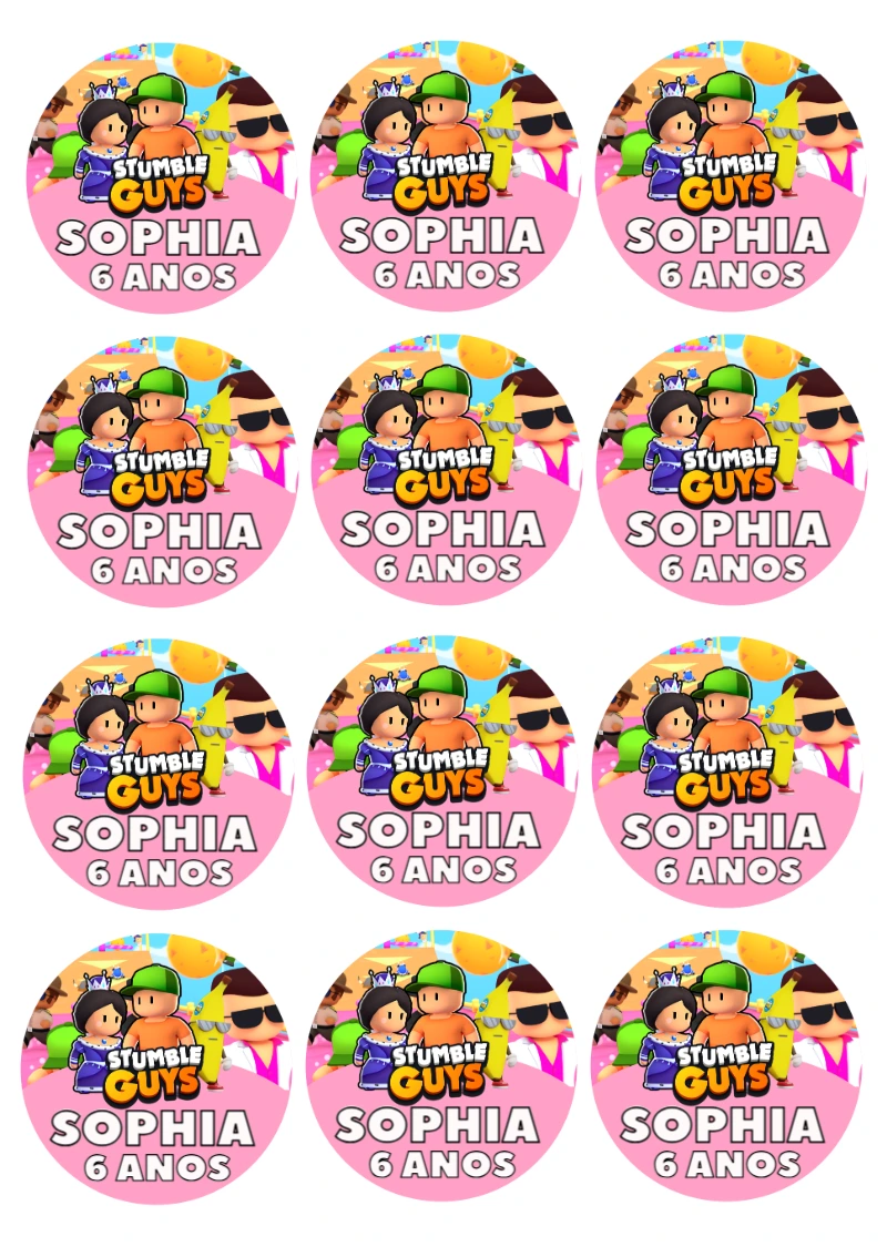 Adesivo Stumble Guys Rosa para Aniversário para Editar Online