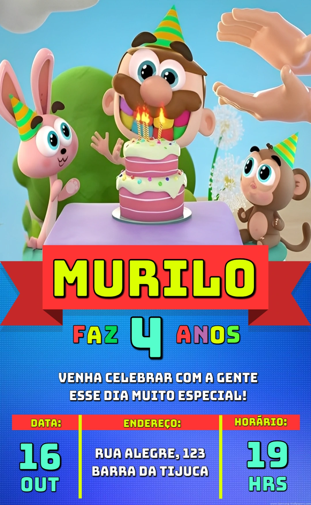 Convite Aniversário Infantil Jose Comilão Editável Online