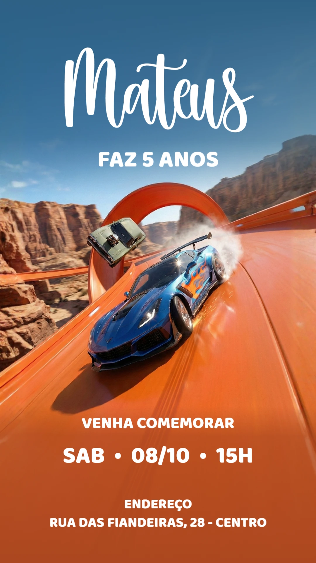 Convite Digital Aniversário Carros de Corrida Editável
