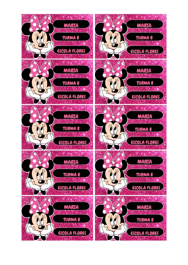 Etiqueta Escolar Minnie Mouse Editável para Imprimir
