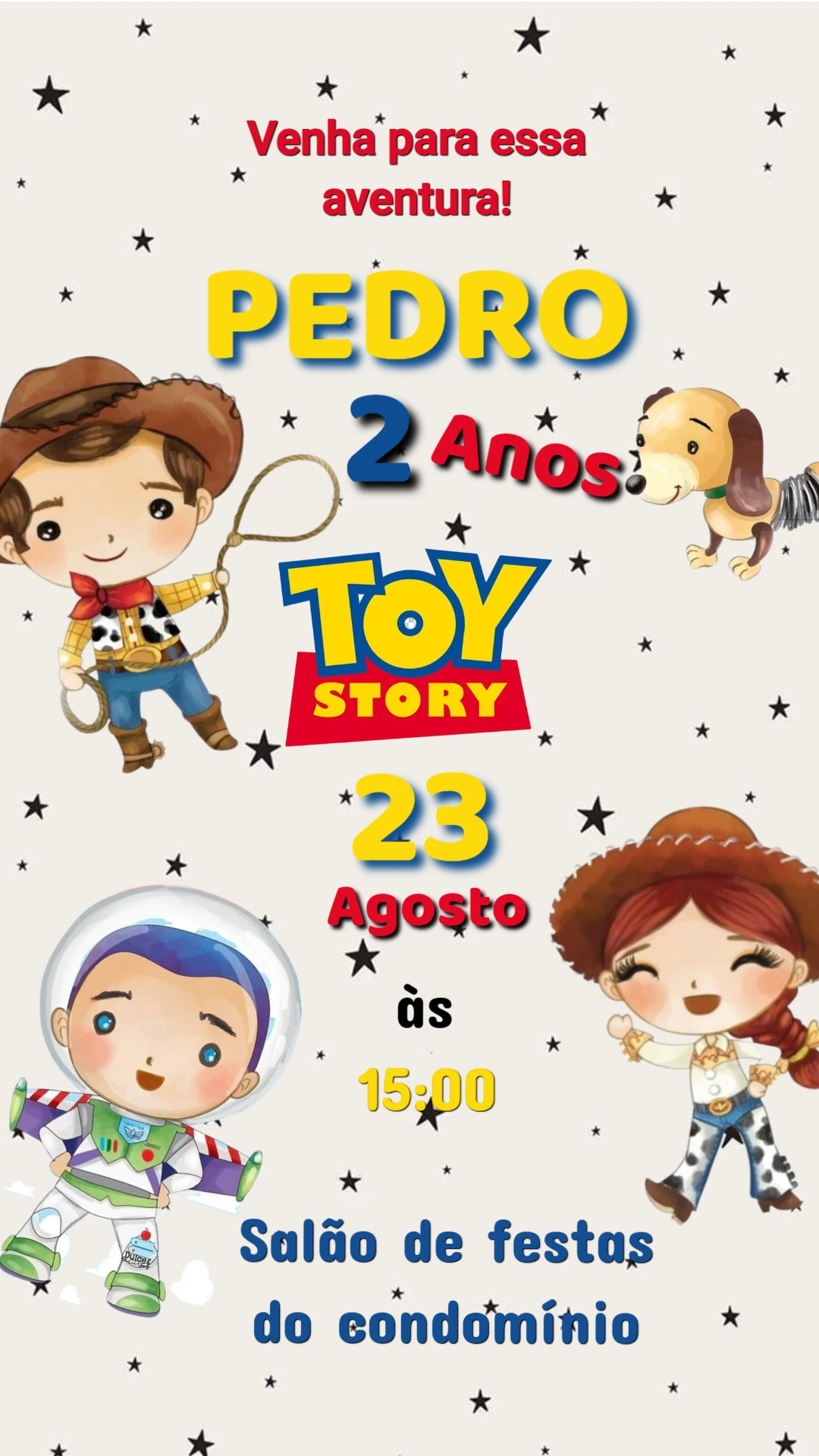 Convite de Aniversário Toy Story com Personagens Fofos Editável