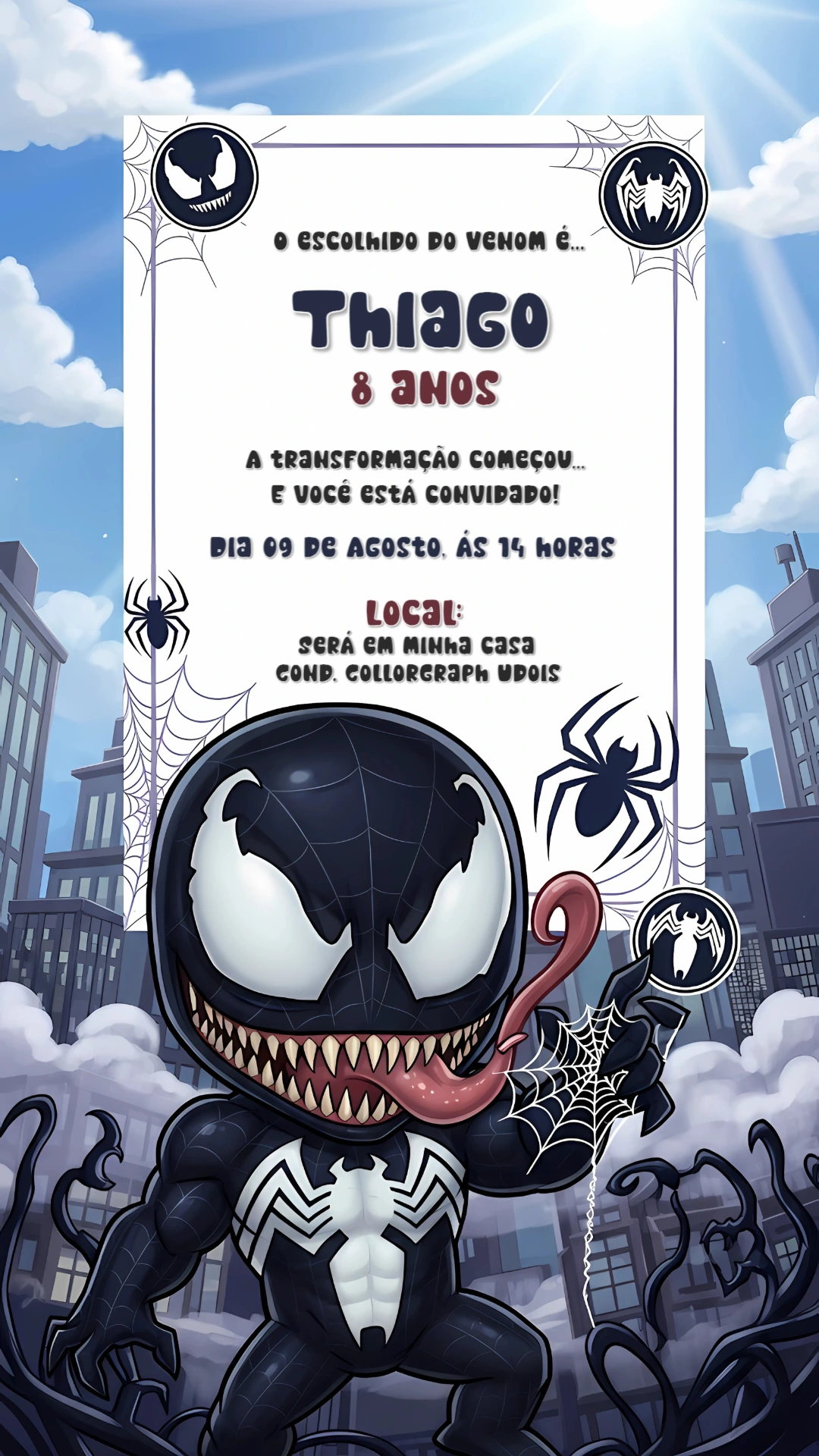 Convite de Aniversário Venom para Editar Online e Imprimir