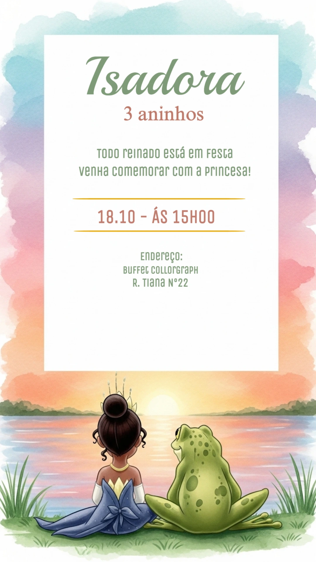 Convite Aniversário Princesa e o Sapo para Editar Online