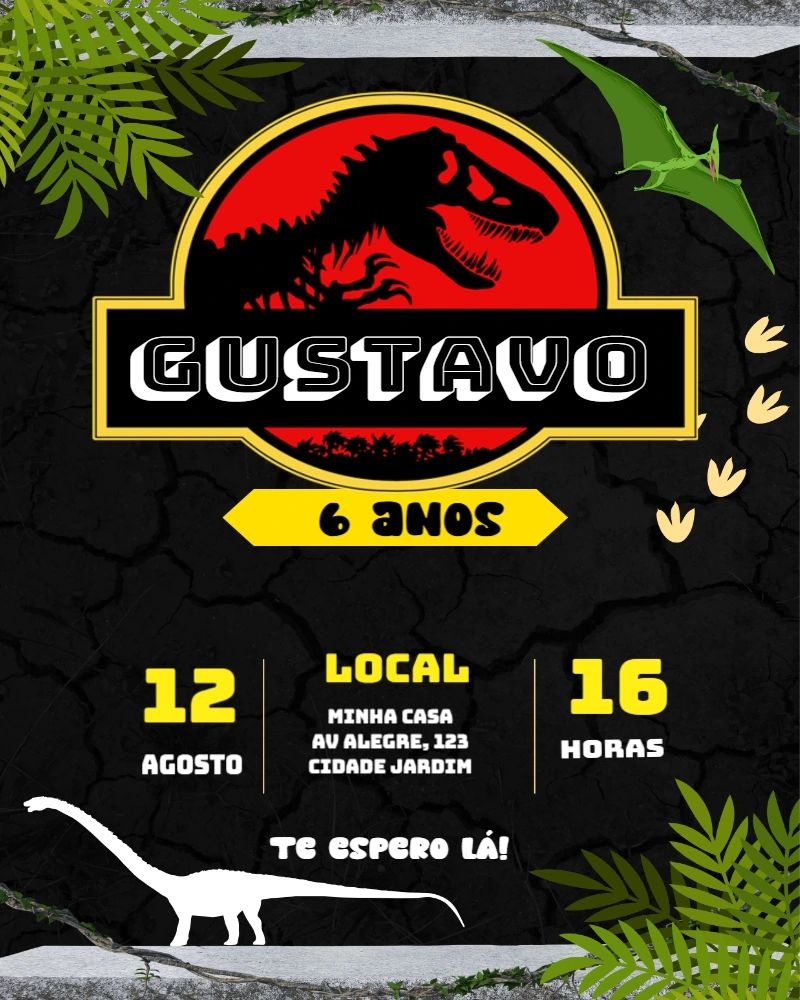 Convite de Aniversário Dinossauros Jurassic Park para Editar