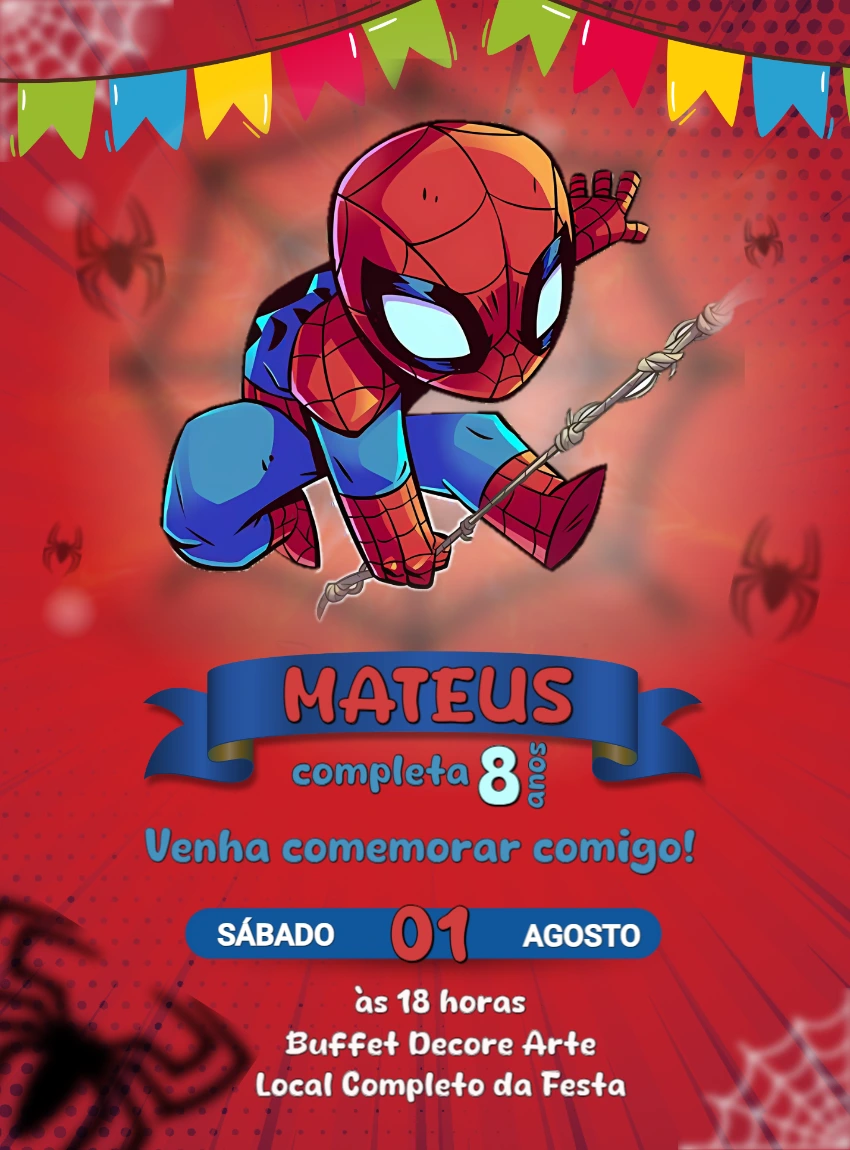 Convite Aniversário Homem Aranha Toy para Editar Online