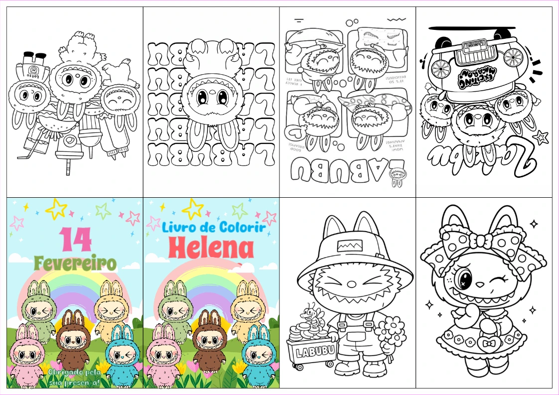 Lembrancinha Labubu: Mini Livro de Colorir para Editar