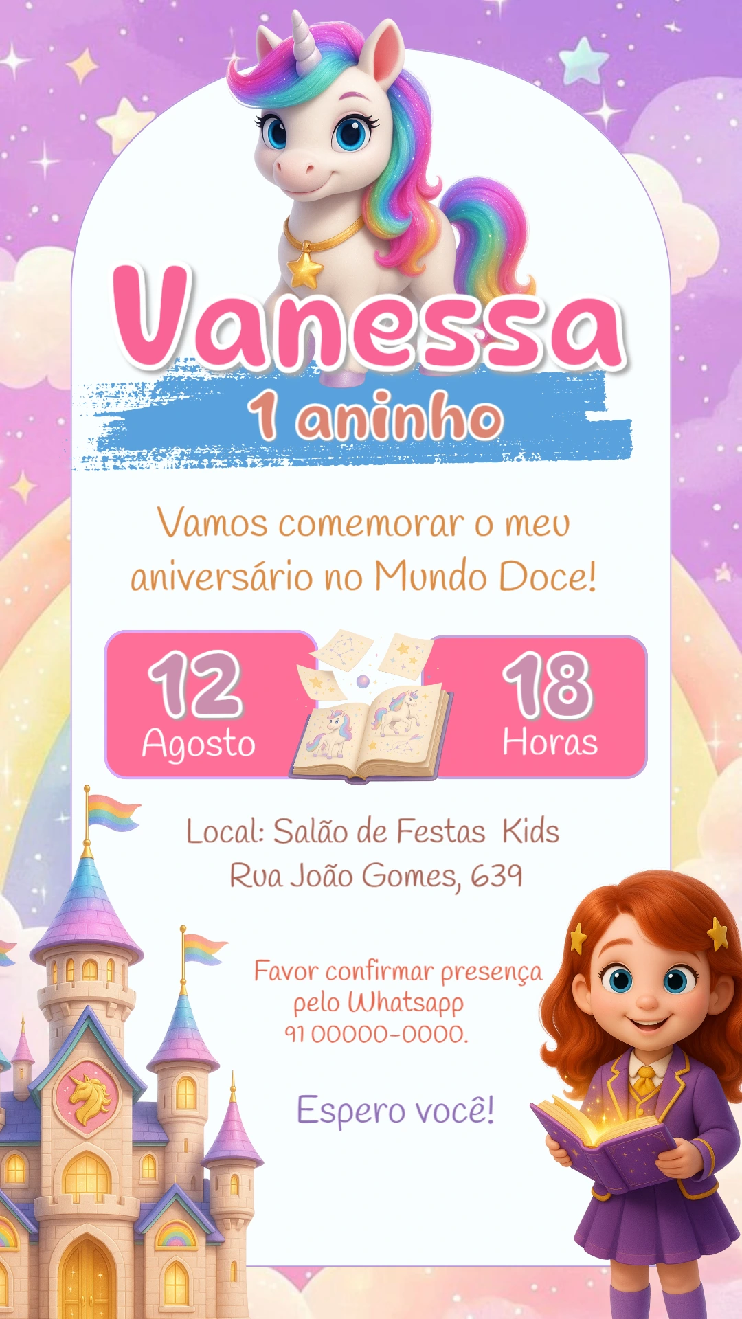 Convite Aniversário Academia de Unicórnios para Editar Online