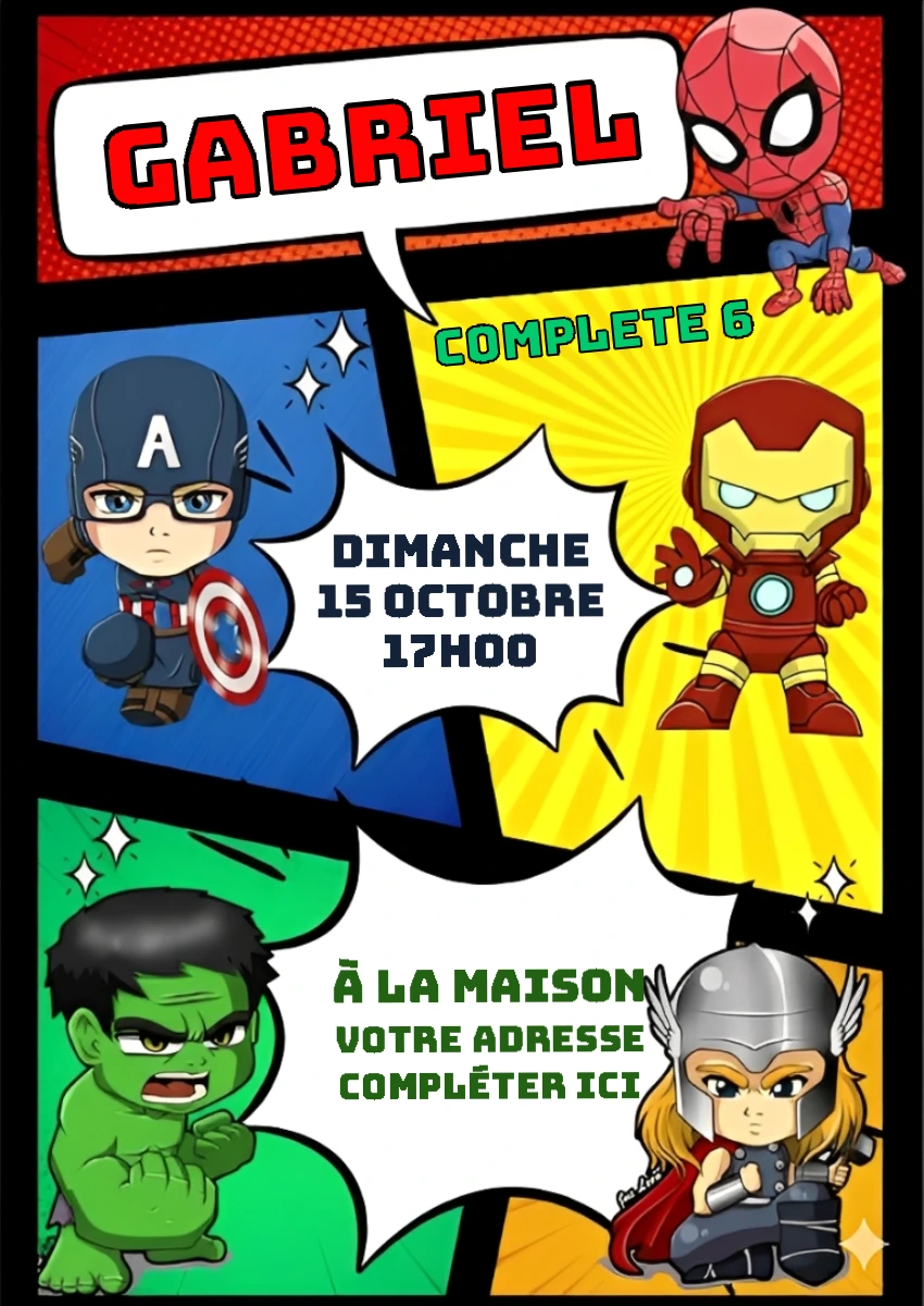 Invitation Anniversaire Vengeurs à Modifier en Ligne