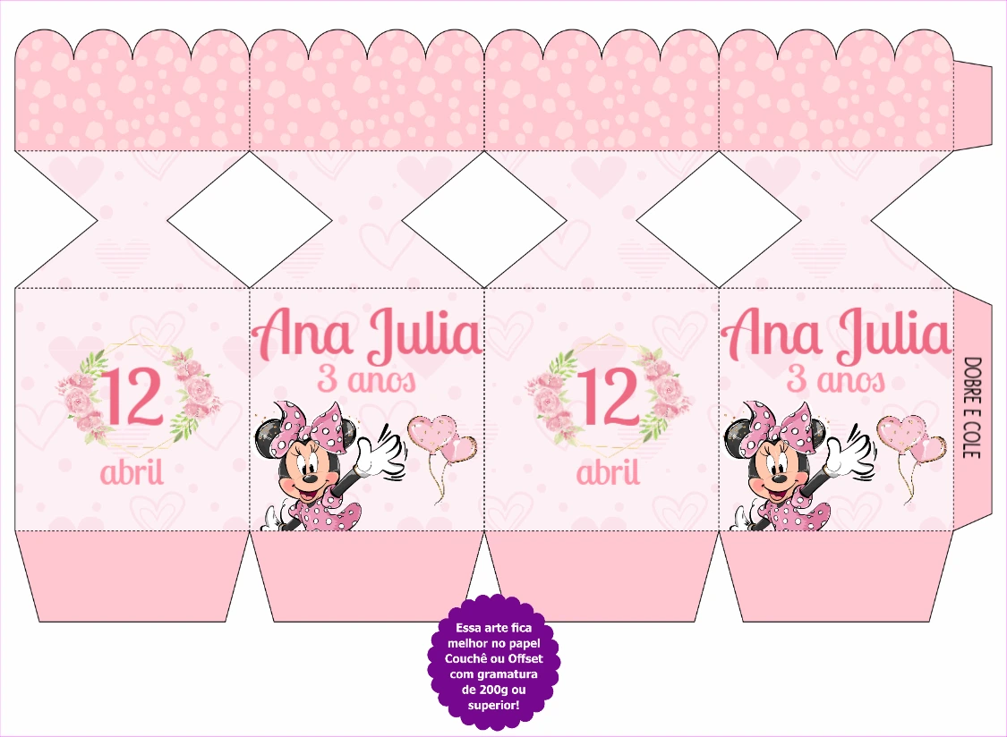 Caixa Meia Bala Aniversário Minnie Rosa para Editar Online