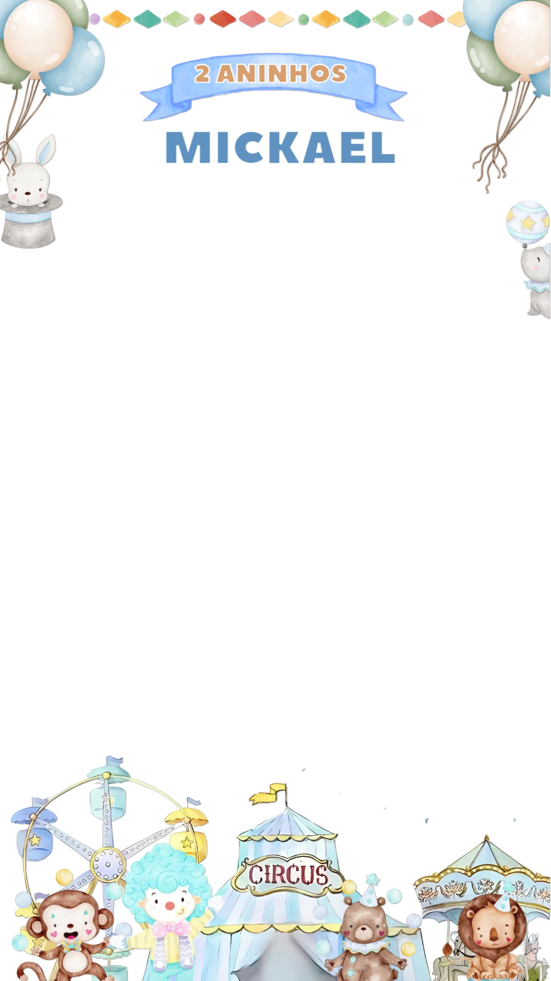 Moldura para Stories Aniversário Circo Azul para Editar Online