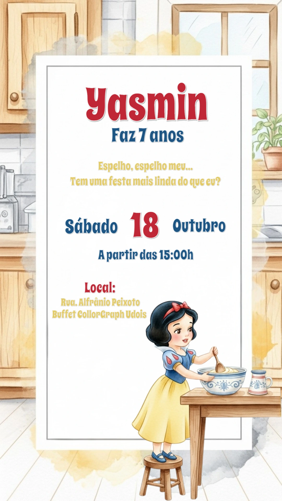 Convite de Aniversário Branca de Neve para Editar Online
