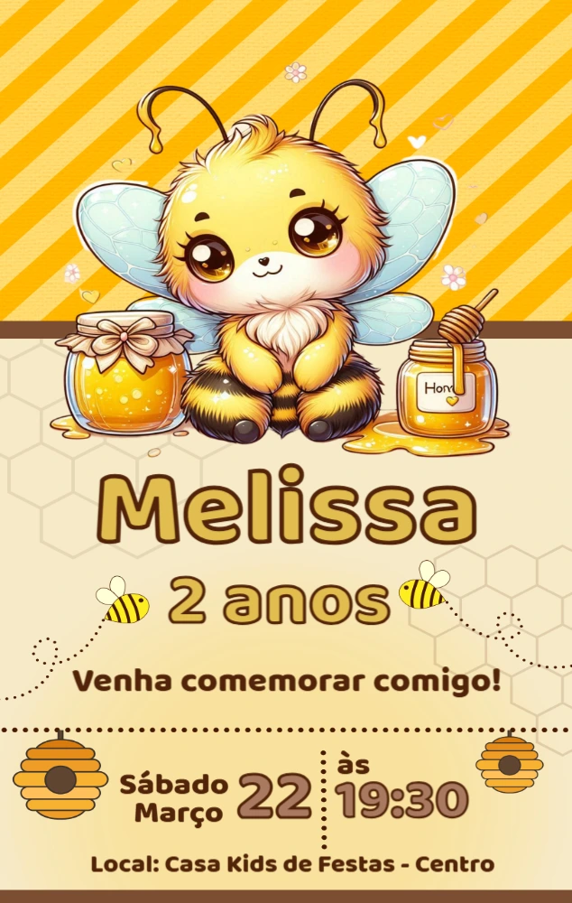 Convite Aniversário Abelhinha Fofa para Editar Online
