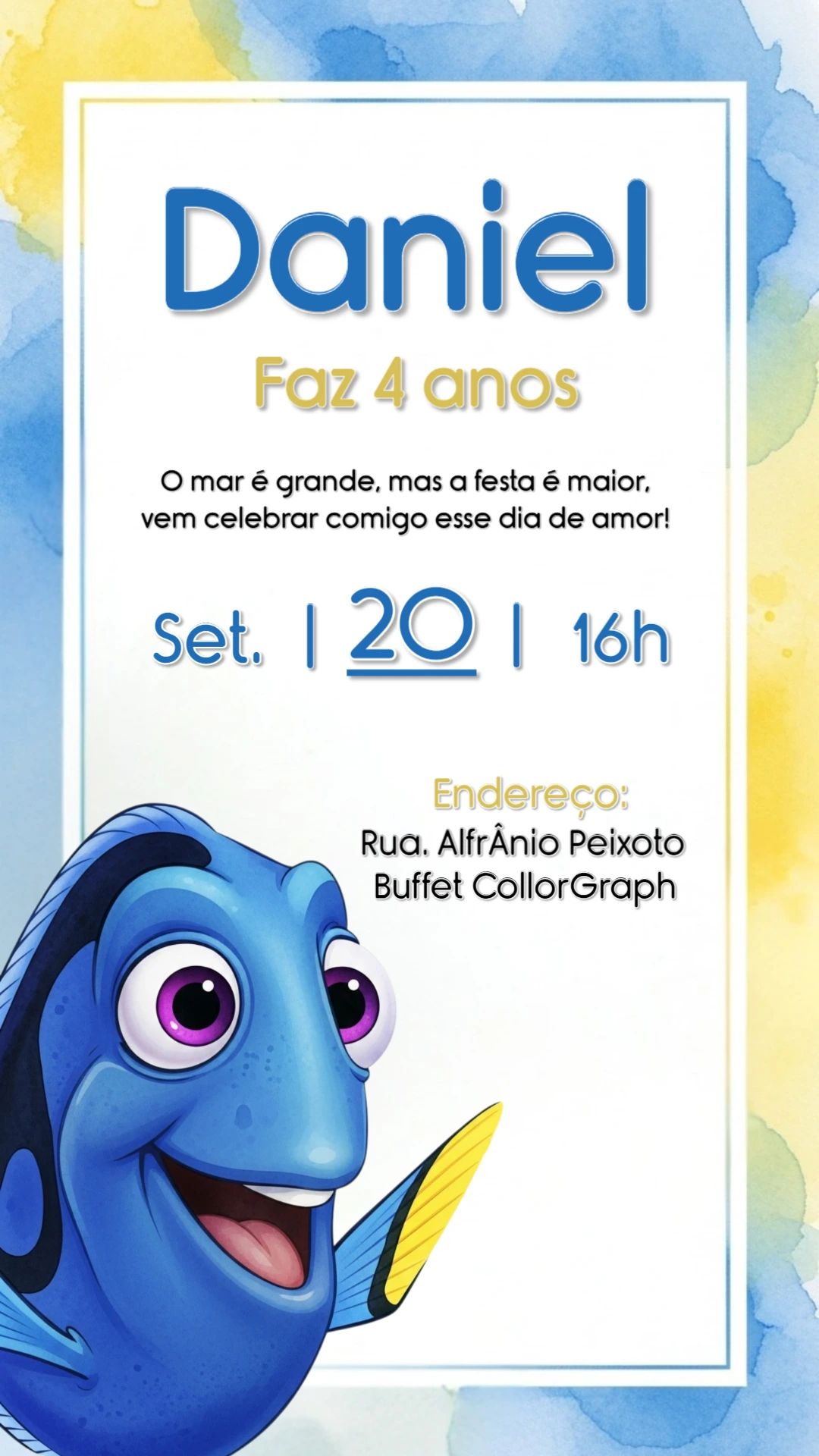 Convite Aniversário Procurando Dory para Editar Online