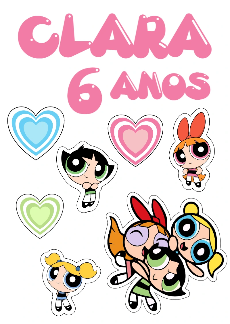 Topo de Bolo As Meninas Superpoderosas Editável para Imprimir