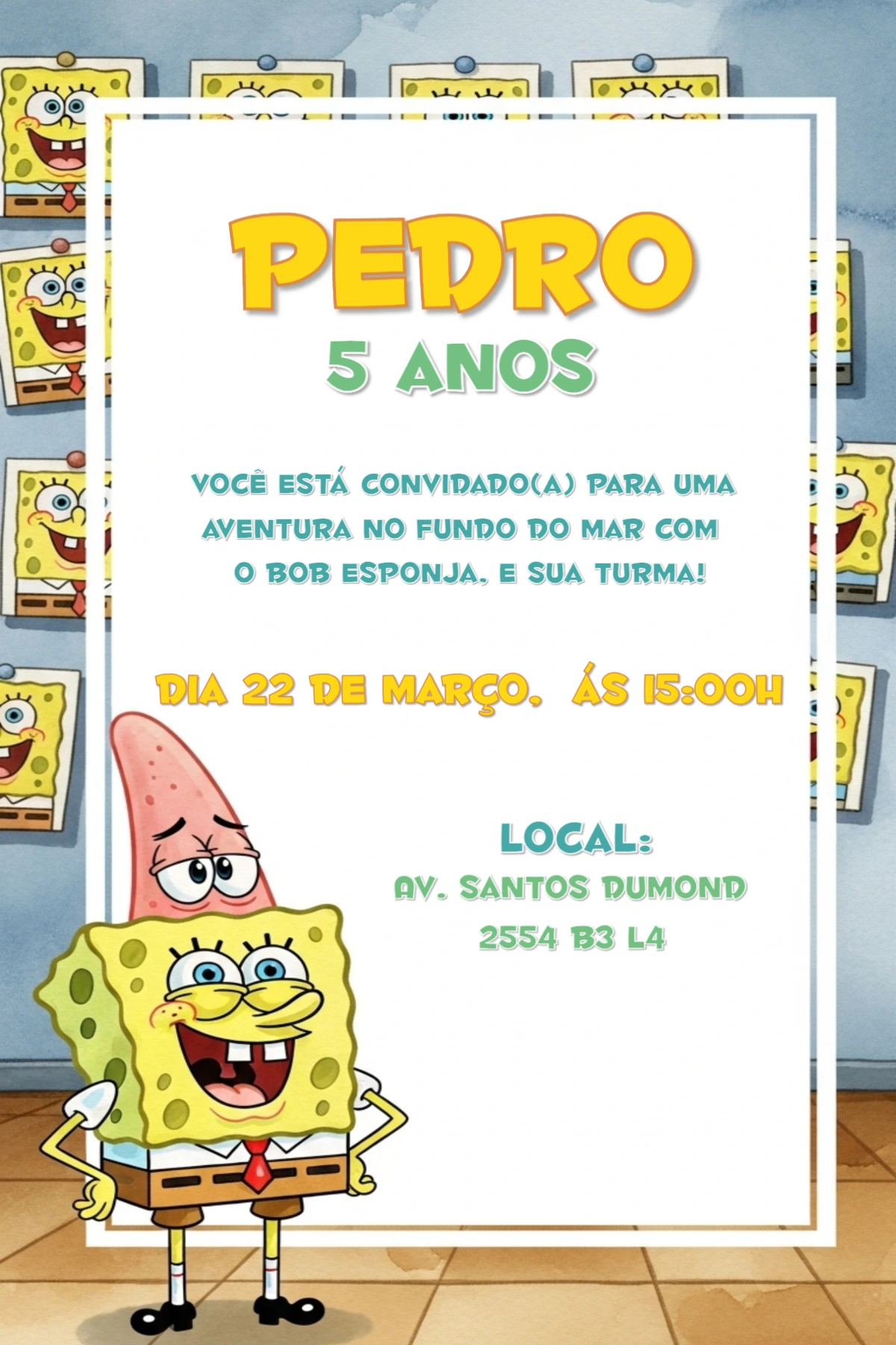 Convite Aniversário Bob Esponja e sua Turma para Editar