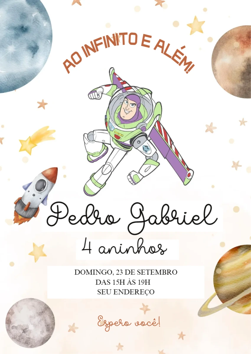 Convite de Aniversário Buzz Lightyear para Editar Online
