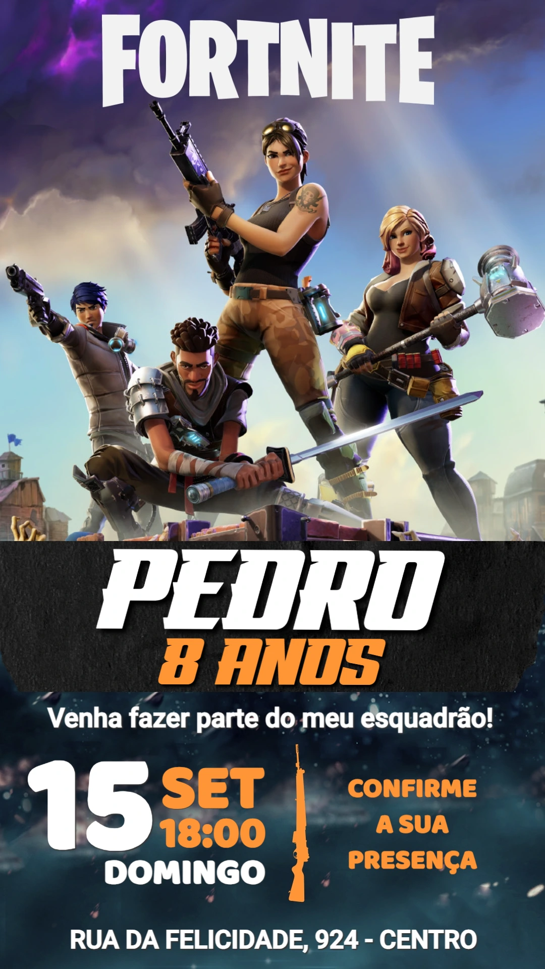 Convite Digital Fortnite Aniversário Infantil Editável