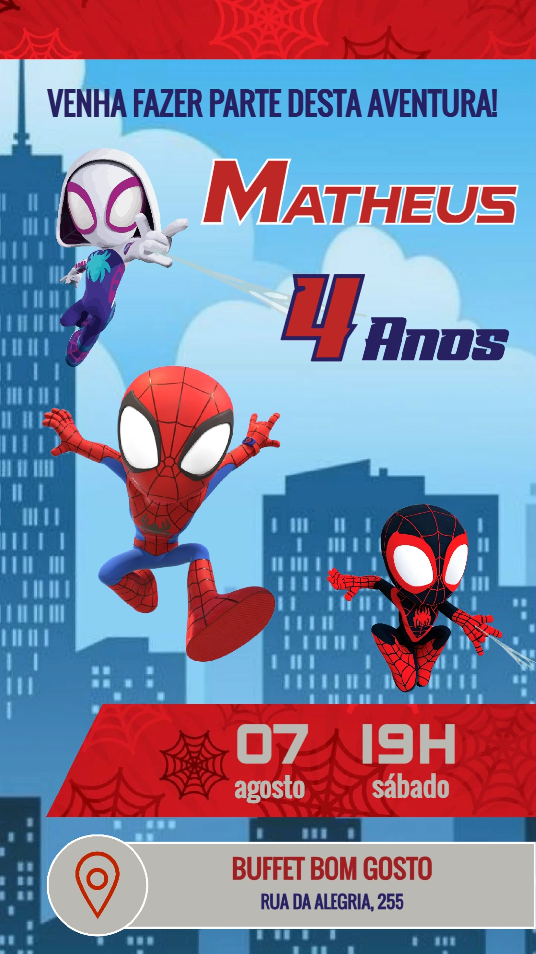 Convite Aniversário Homem Aranha e Amigos para Editar Online