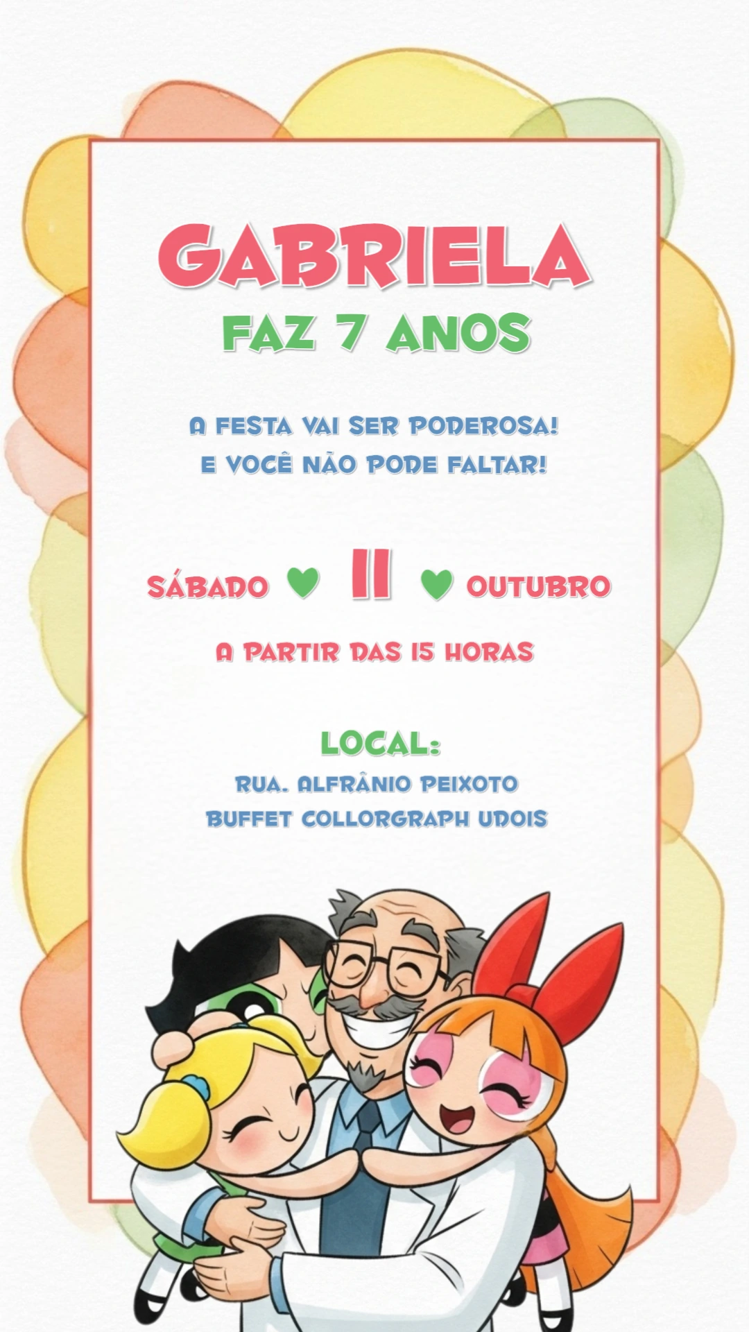Convite de Aniversário Meninas Super Poderosas para Editar
