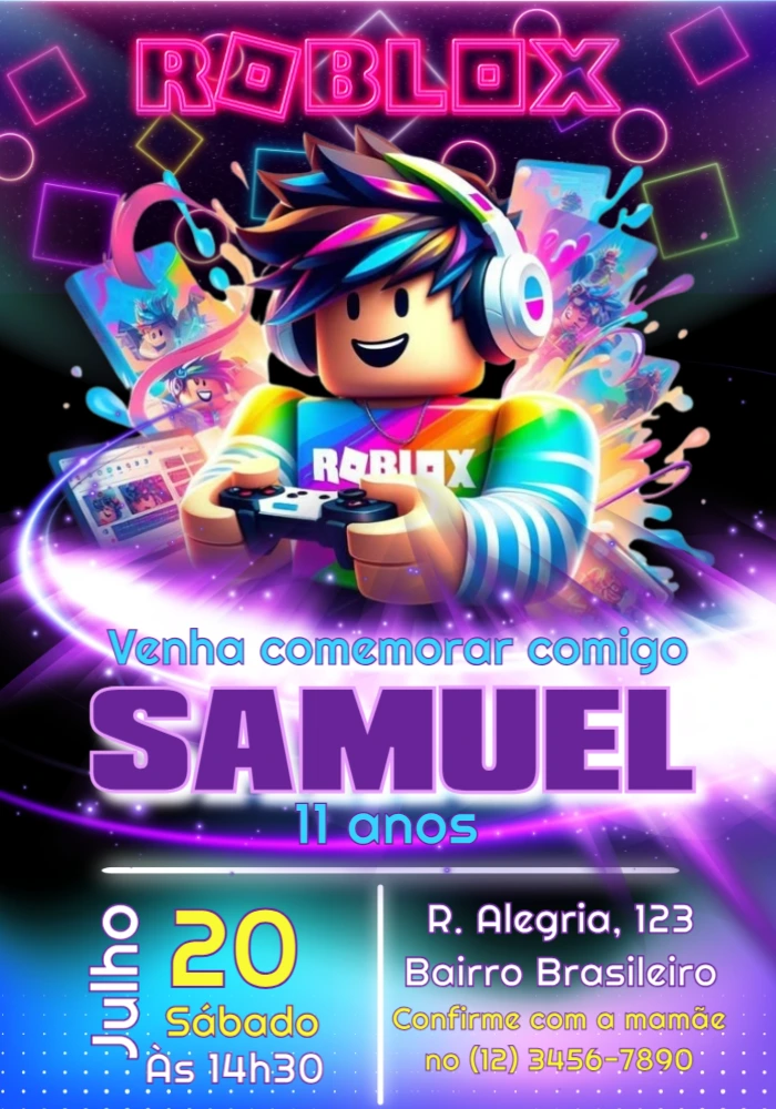 Convite de Aniversário Roblox Gamer para Editar Online