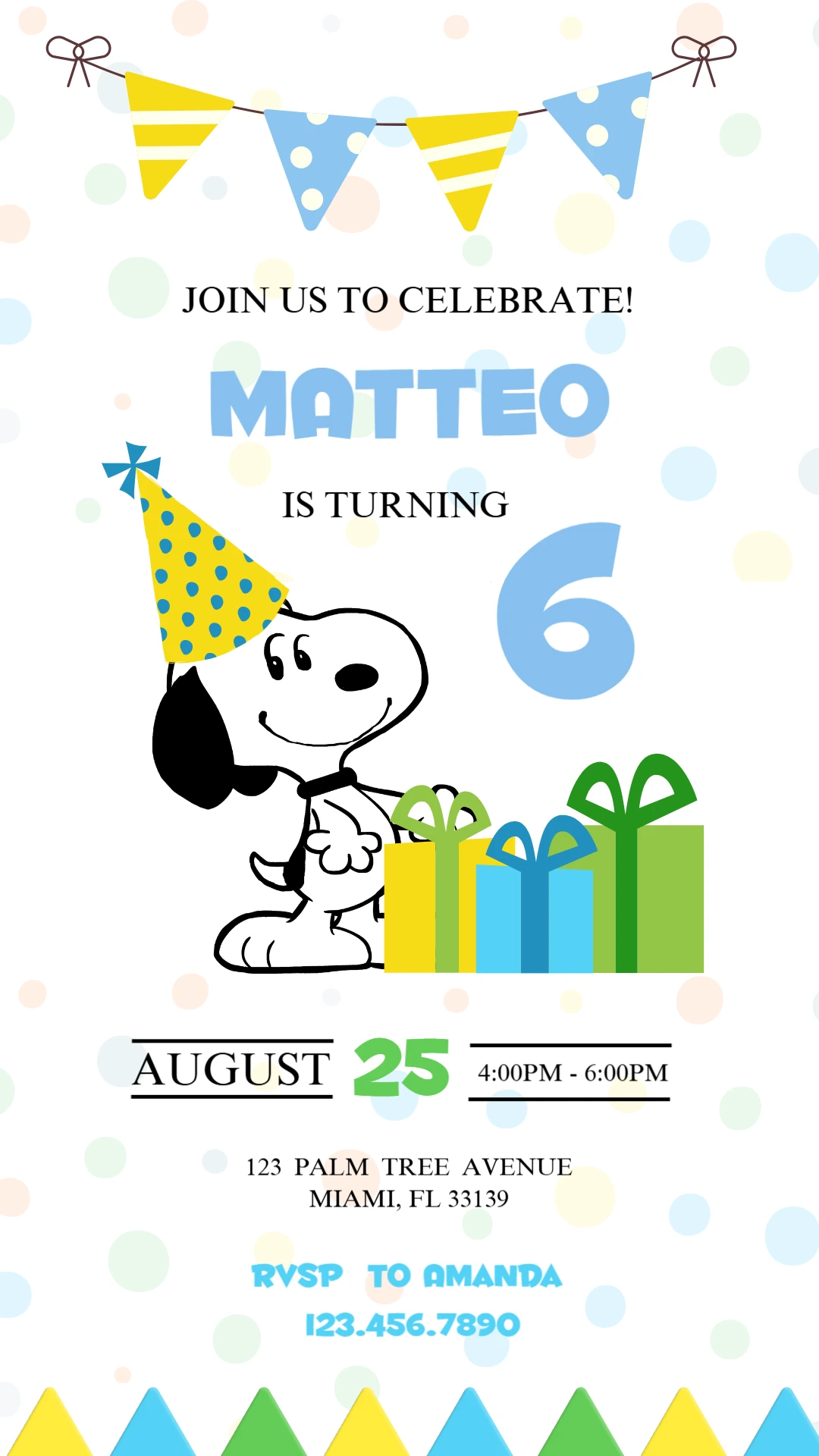 Snoopy Birthday Party Invitation Editable Template