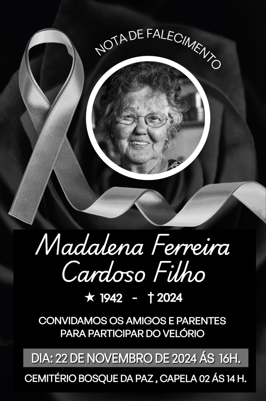 Nota de Falecimento com Foto para Editar Online