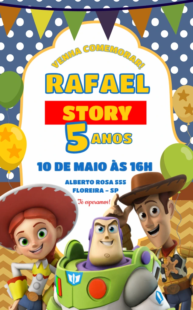 Convite de Aniversário Toy Story Colorido para Editar