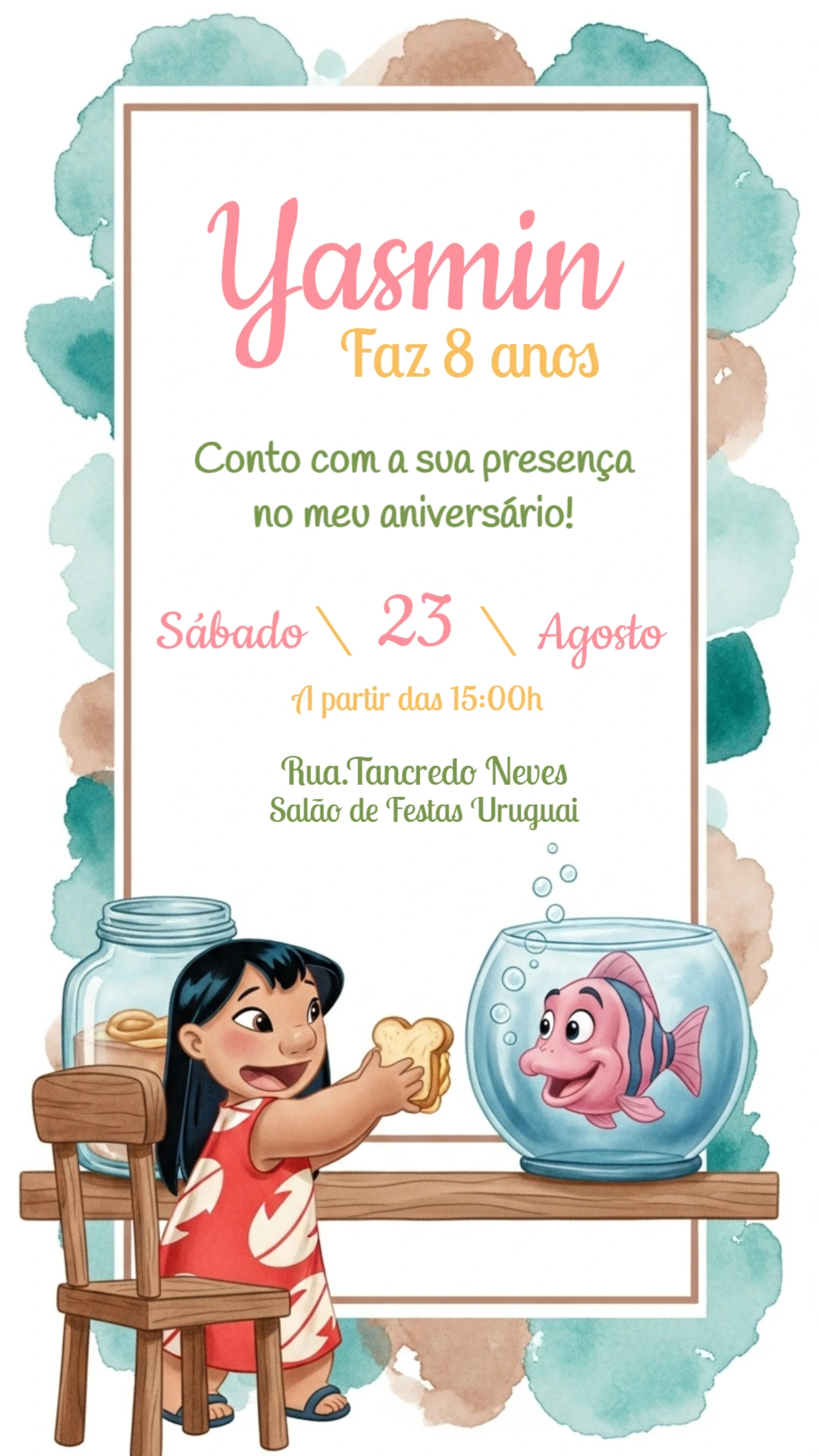 Convite de Aniversário Lilo & Stitch para Editar Online