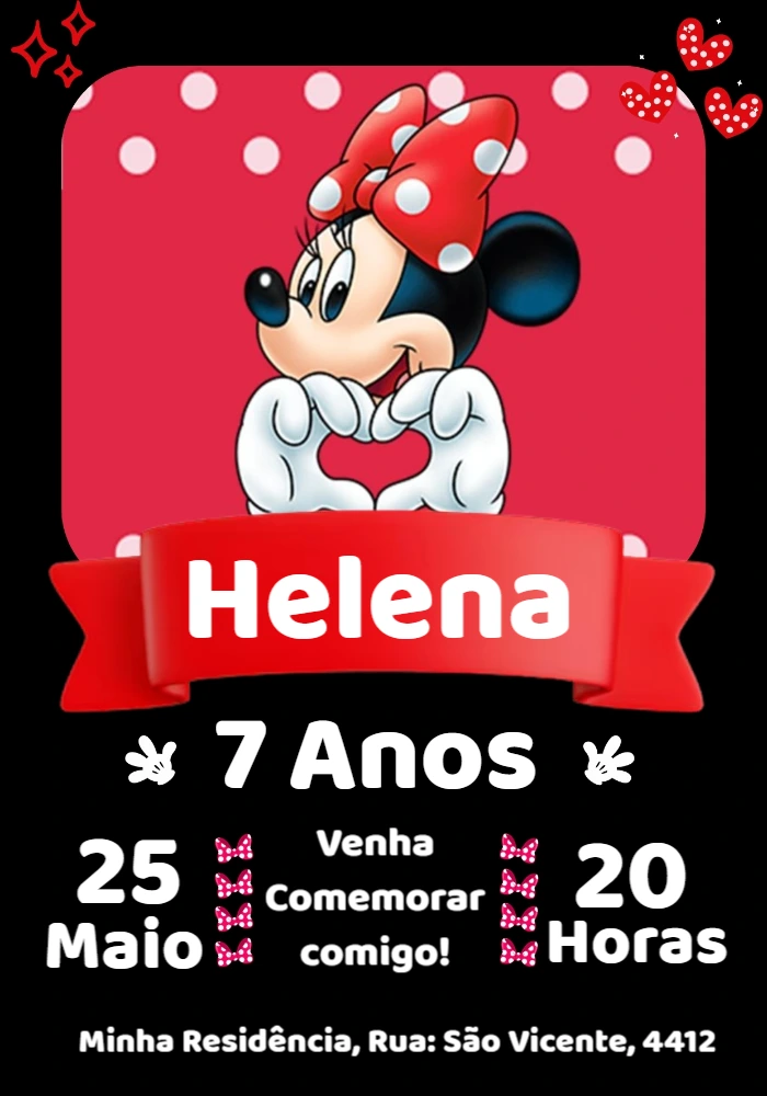Convite de Aniversário Minnie Vermelha Editável Online
