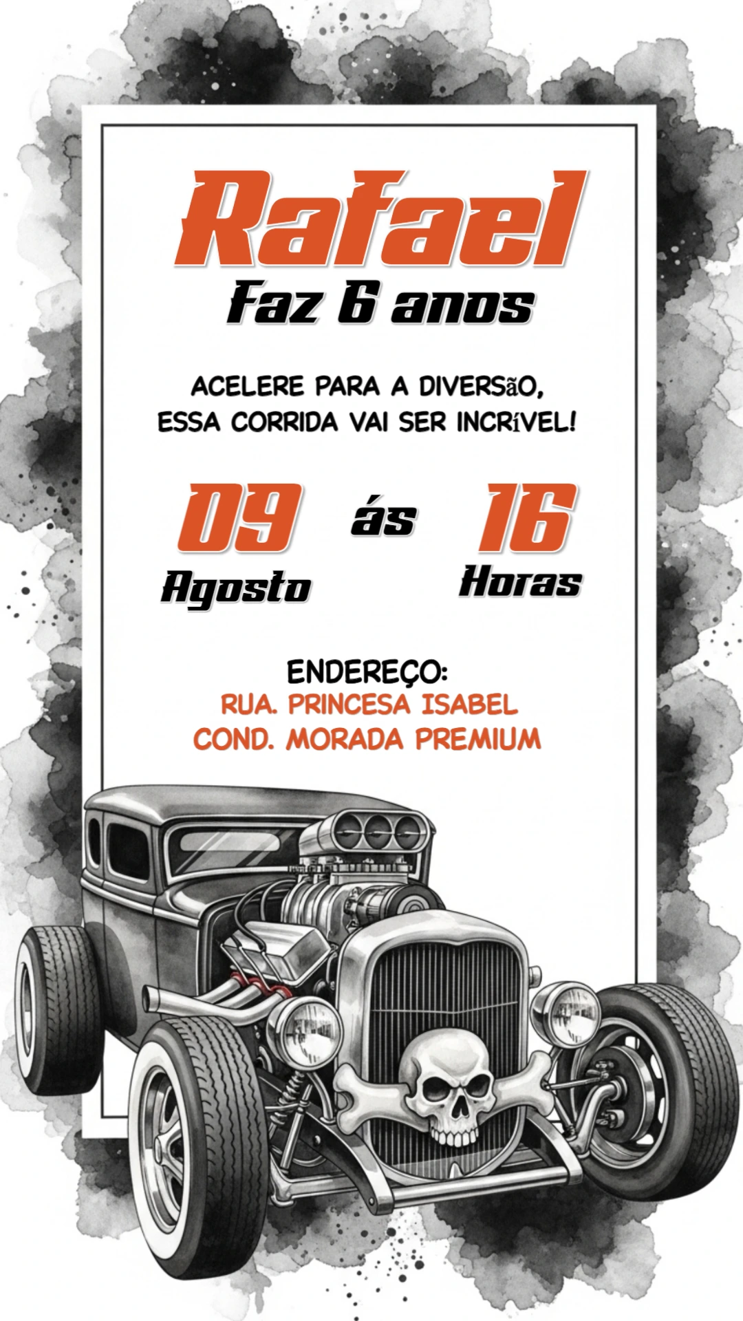 Convite Aniversário Carro Hot Rod para Editar Online