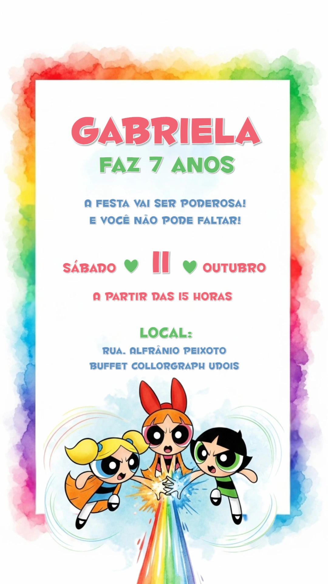 Convite Aniversário Meninas Super Poderosas para Editar Online
