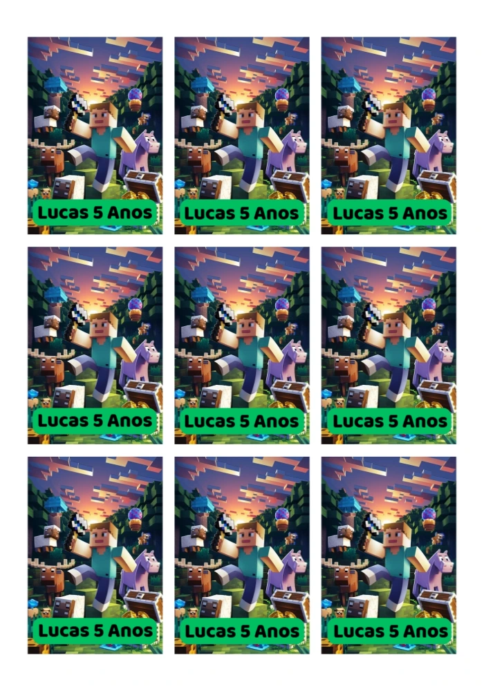 Tag de Aniversário Minecraft com Personagens para Editar Online