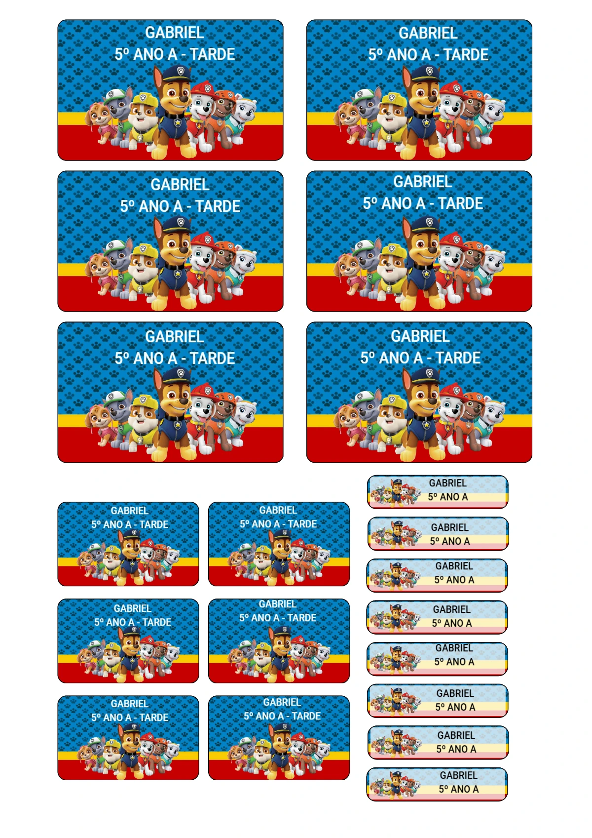 Etiquetas Escolares Patrulha Canina para Editar e Imprimir