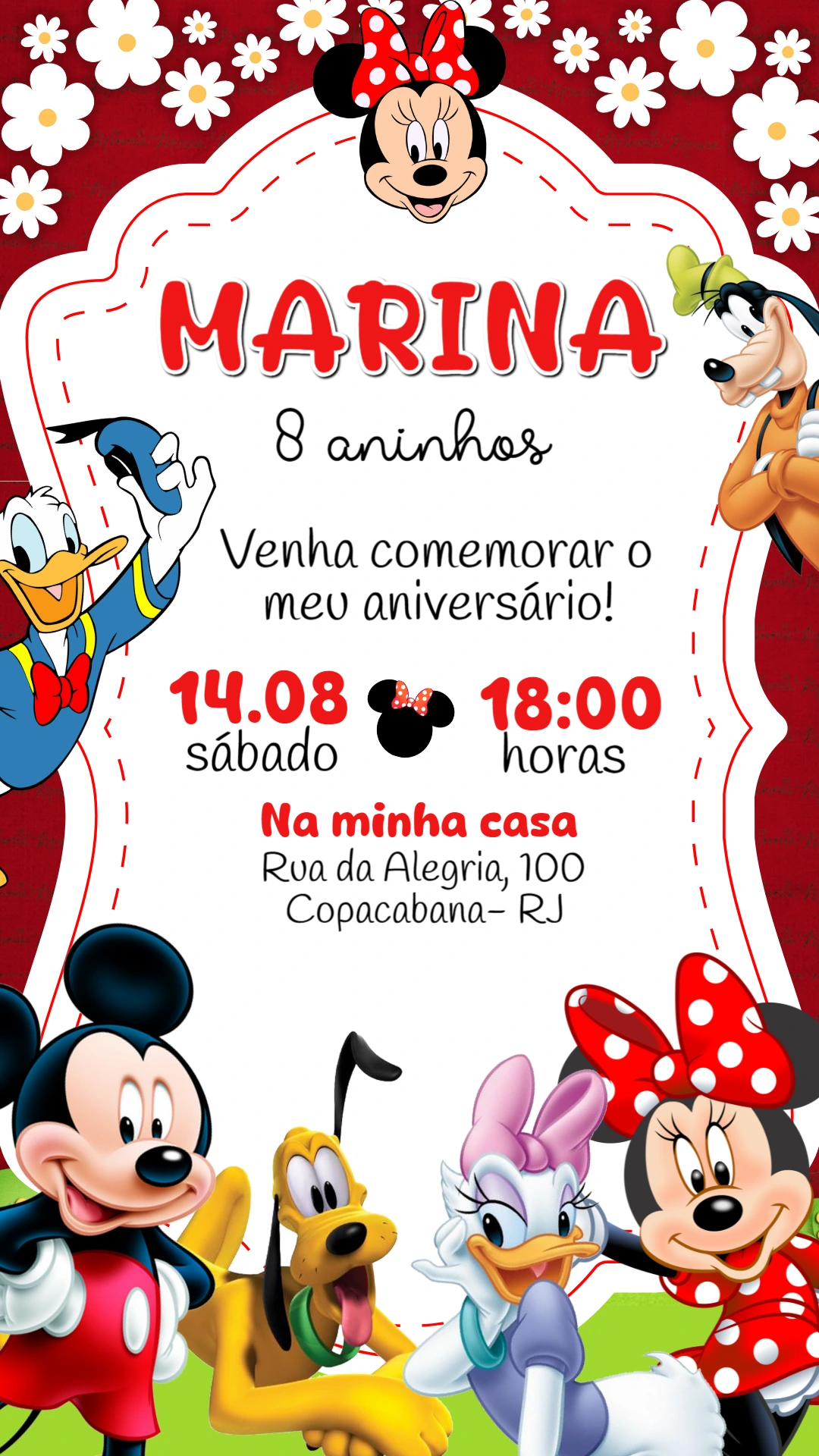 Convite Aniversário Turma do Mickey Mouse para Editar Online