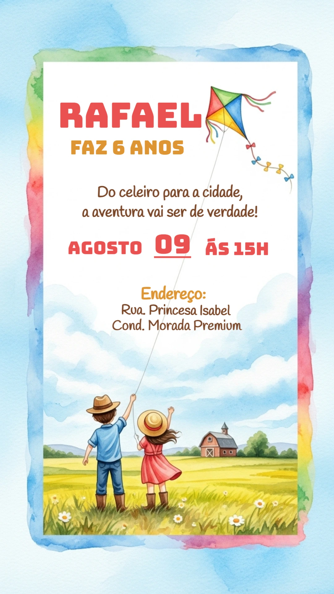 Convite Aniversário Fazendinha com Pipa para Editar Online